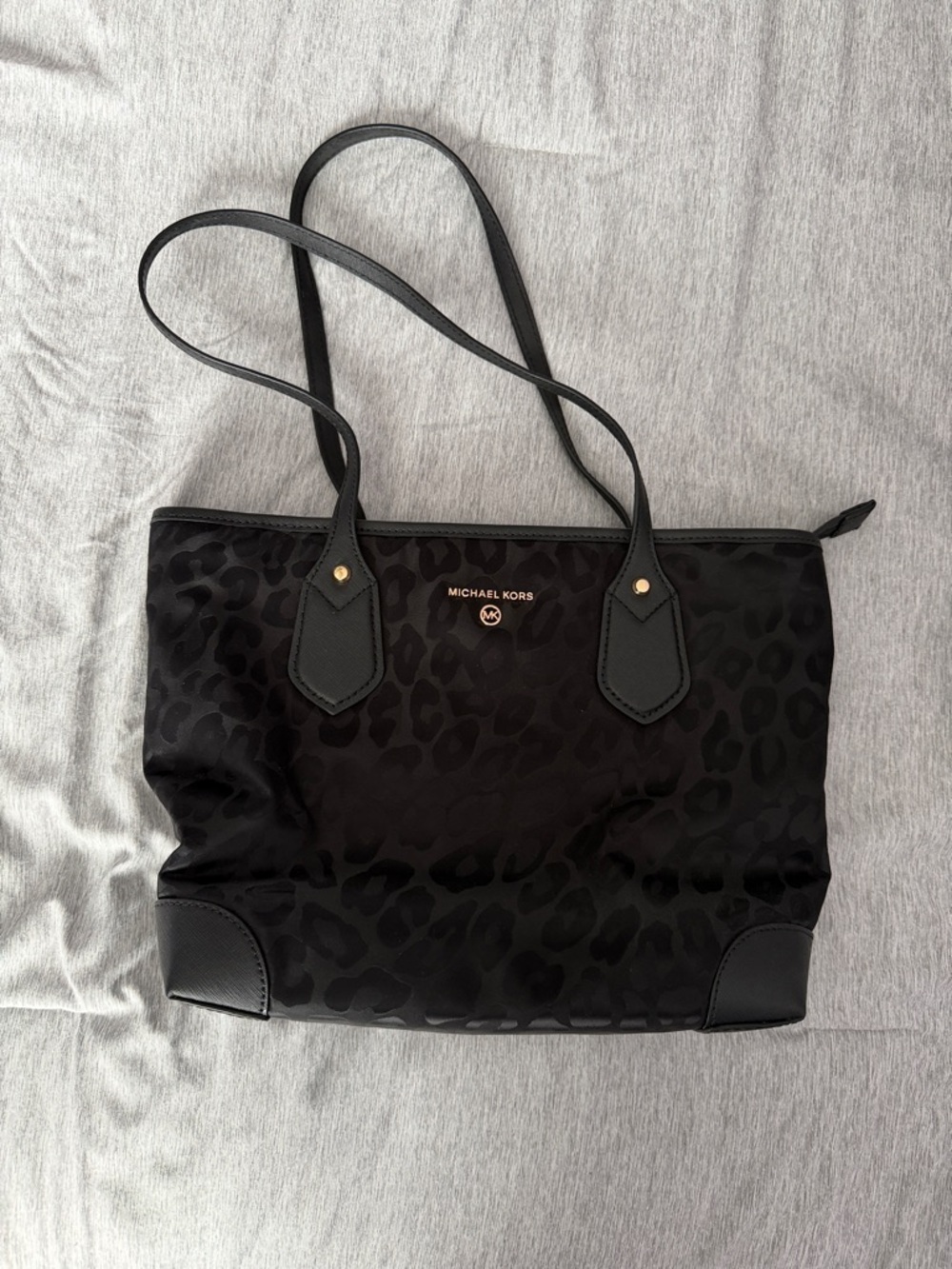 Michael Kors Black Leopard Jacquard Shoulder Tote